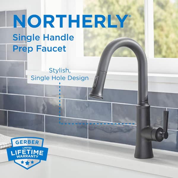 Northerly Single Handle Pull-Down Sprayer Bar Faucet Deckplate Not Included in Satin Black