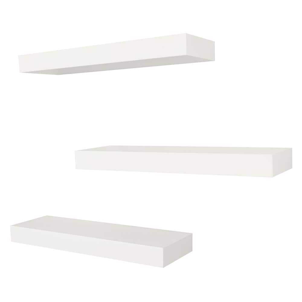 White MDF Modern Floating Wall Shelves Set of 3