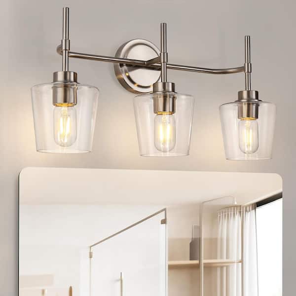 YANSUN 22 in. 3-Light Brushed Nickel Bathroom Vanity Light with Clear Glass Shades for Bathroom, Vanity or Powder Room