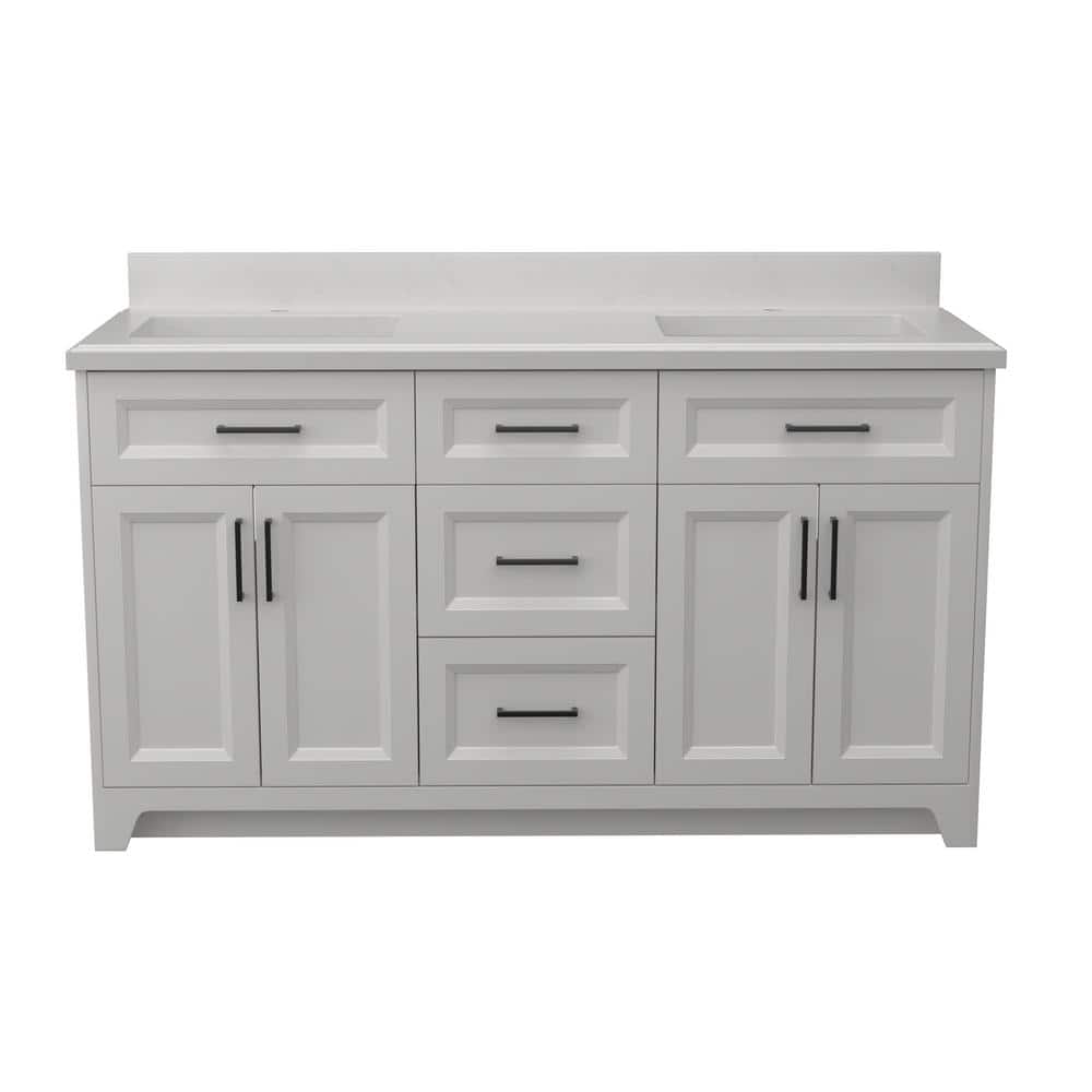60 in. W x 22 in. D x 39 in. H Freestanding Bath Vanity in White with White