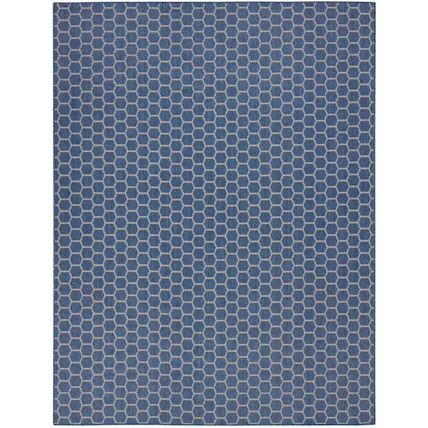 Nourison Reversible Indoor Outdoor Blue 8 ft. x 10 ft. Honeycomb Contemporary Area Rug
