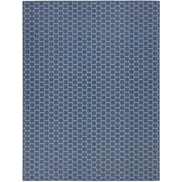 Nourison Reversible Indoor Outdoor Blue 9 ft. x 12 ft. Honeycomb ...