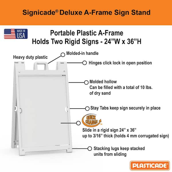PLASTICADE Signicade White 24 in. W x 36 in. H Plastic Portable