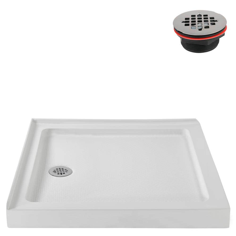 36'' Square Glossy White Acrylic Shower Base with ABS Drain