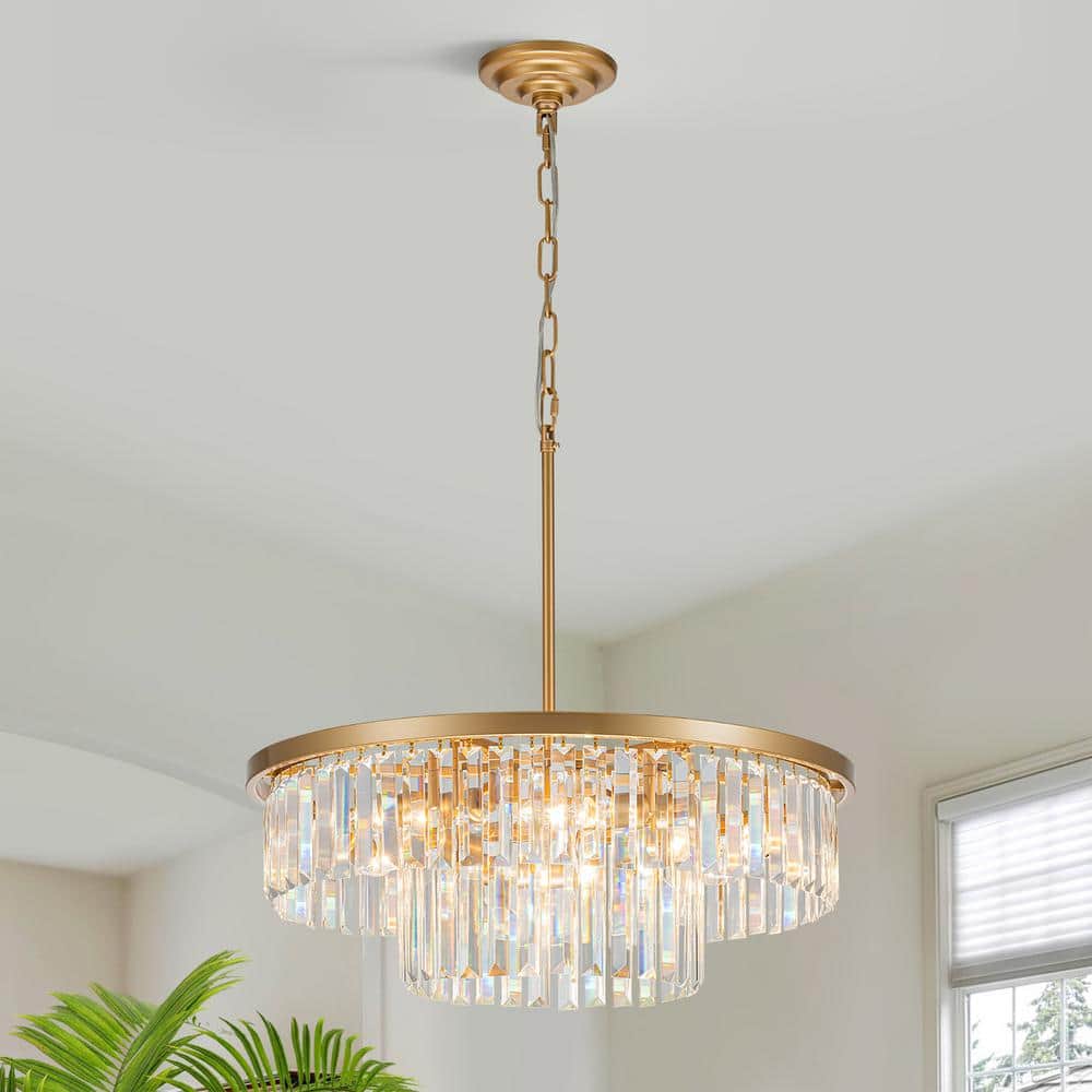 6-Light Gold Modern/Contemporary 2-Tier Drum Crystal Chandelier