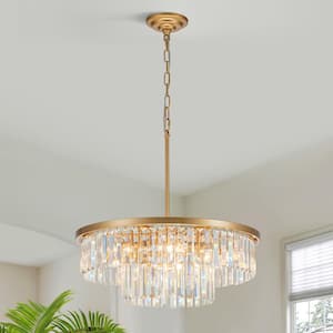 6-Light Gold Modern/Contemporary 2-Tier Drum Crystal Chandelier