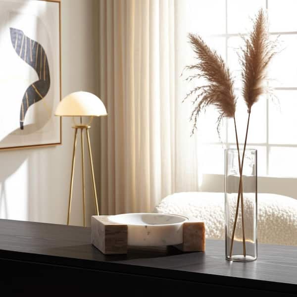 10 in. White Stone Textured Decorative Bowl with Onyx Marble Sides