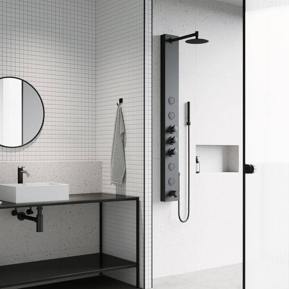 Bowery Matte Black 59" Shower Panel with 4-Jet System and Hand Shower