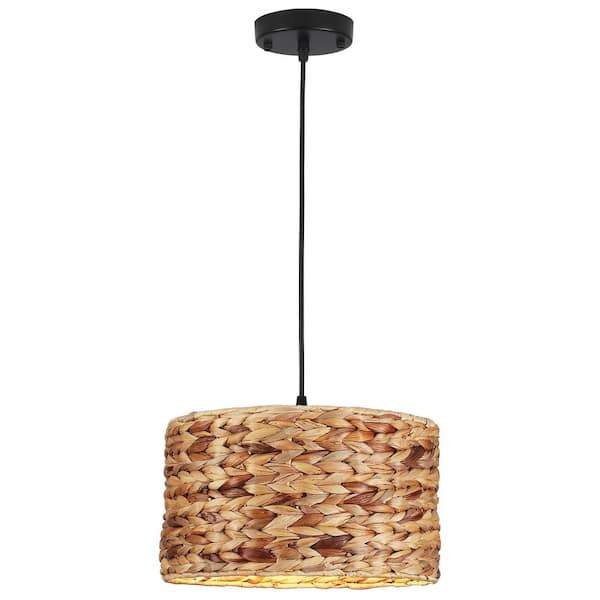 1-Light Rattan Drum Chandelier Farmhouse Pendant Light with Natural Sea Grass Shades