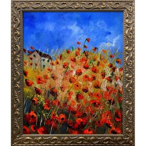 Red poppies 562111 Pol Ledent Elegant Gold Framed Abstract Oil Painting Art Print 29.5 in. x 25.5 in.