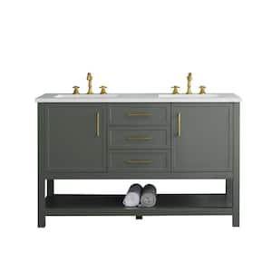 Arlo 54 in W x 22 in D x 34 in H Bath Vanity in Vintage Green with Engineered Stone Top in Ariston White with White Sink