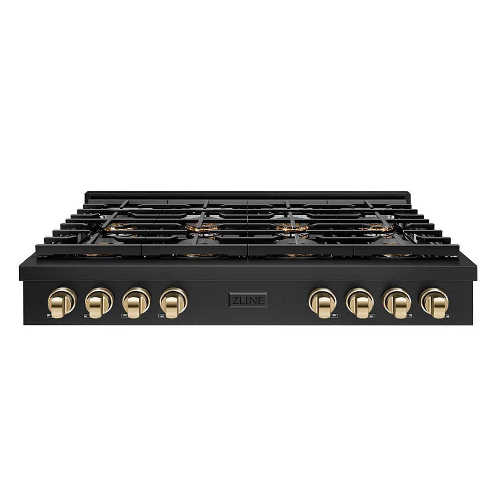 Autograph 48 in. Paramount Gas Rangetop with 8 Burner DuoPro Cooktop in Black Stainless Steel and Polished Gold Accents