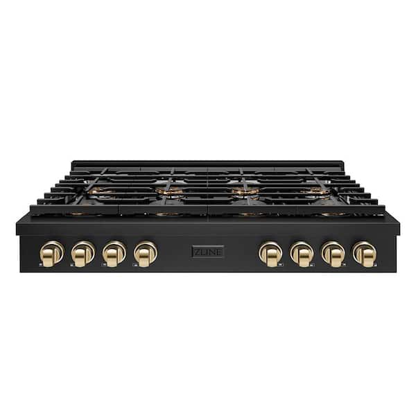 Autograph 48 in. Paramount Gas Rangetop with 8 Burner DuoPro Cooktop in Black Stainless Steel and Polished Gold Accents