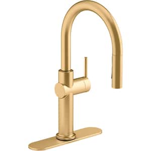 Crue Single-Handle Pull-Down Sprayer Kitchen Faucet in Vibrant Brushed Moderne Brass