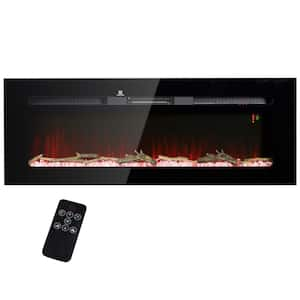 50 in. Recessed or Wall Mounted Electric Fireplace with Remote Control, Black