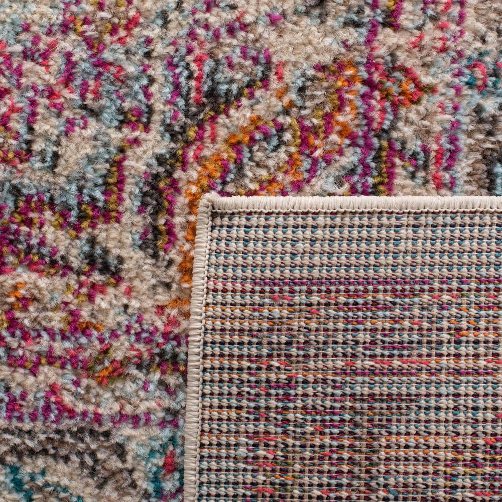 Beige and Fuchsia Geometric Rectangular Area Rug