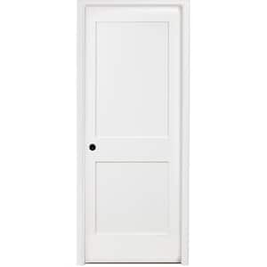 36 in. x 80 in. 2-Panel Square Shaker White Primed RH Solid Core Wood Single Prehung Interior Door with Nickel Hinges