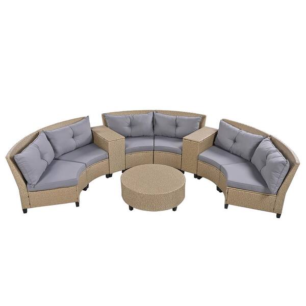 Clihome Fanshaped HDPE Wicker Outdoor Sectional Set with Gray Cushions and Table CLUS323GY