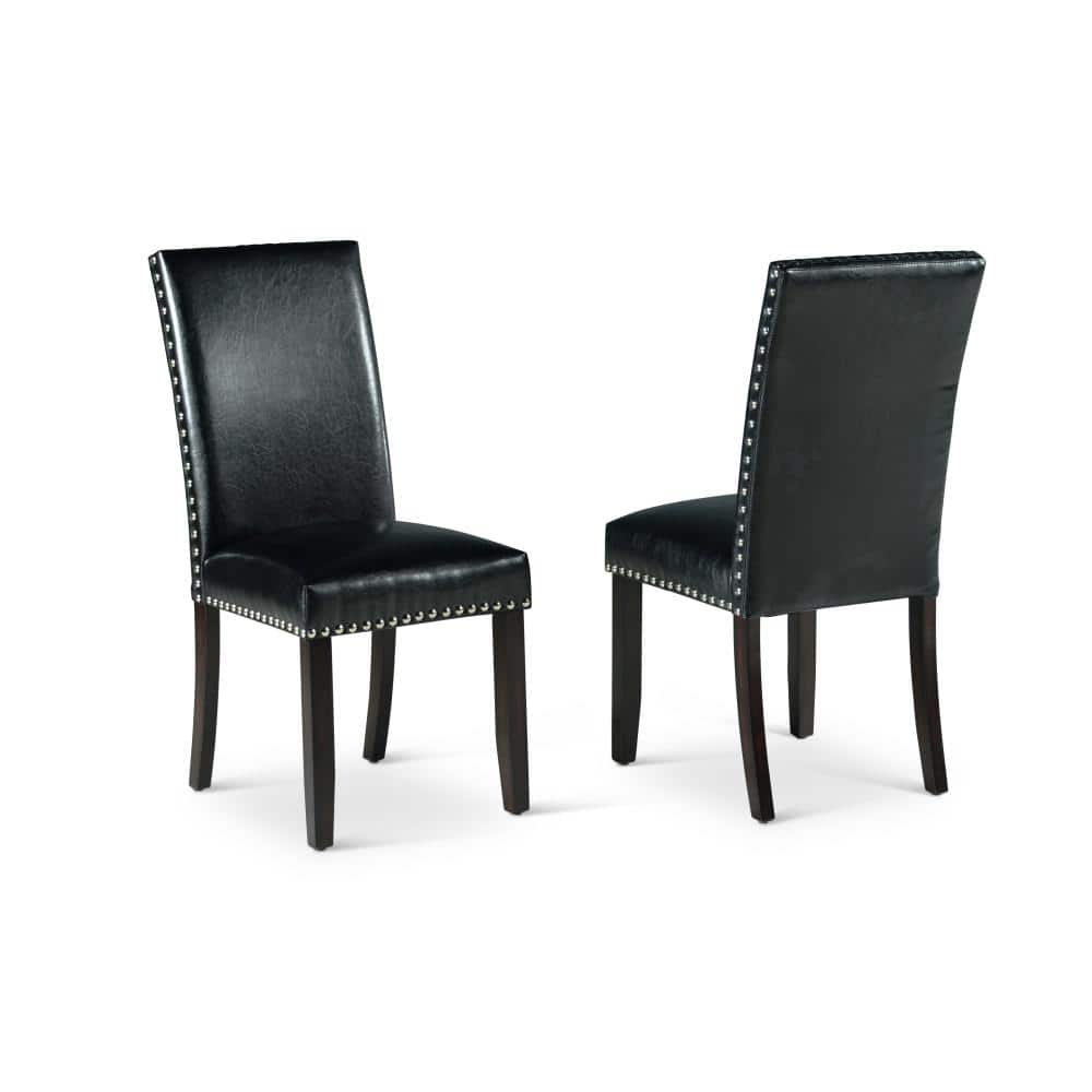 Ebony Black Metal Parsons Side Chair with Nailhead Trim