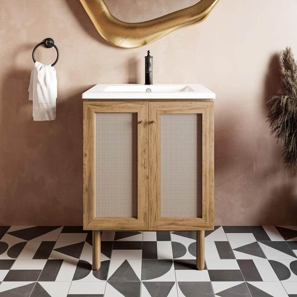 Classe 24" Oak Bathroom Vanity with Cane Doors