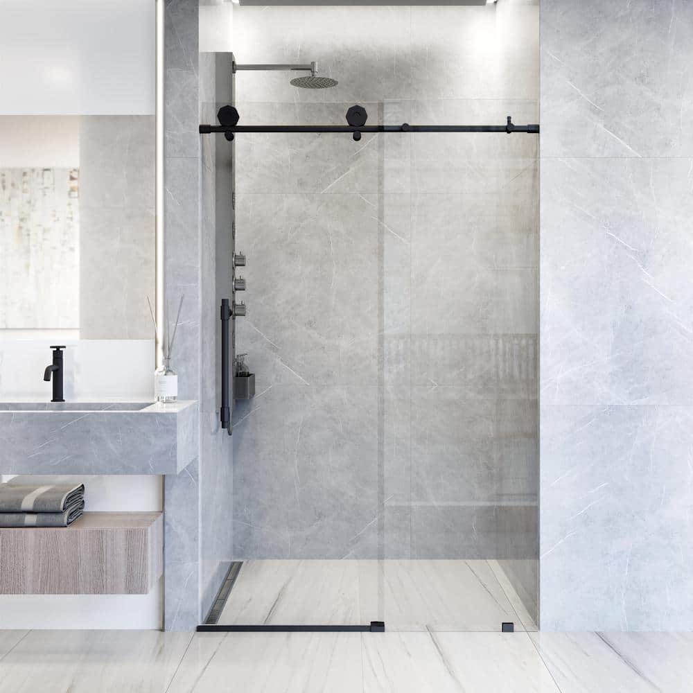 Elan Hart 56 to 60 in. W x 76 in. H Sliding Frameless Shower Door in Matte Black with 3/8 in. (10mm) Clear Glass price history on PriceWatchPro