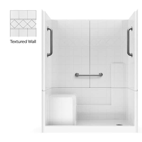 Liberty 60 in. x 33 in. x 77 in. 3-Piece Alcove Shower Kit with Shower Wall and Shower Pan, 3 Chrome Grab Bars,Left Seat