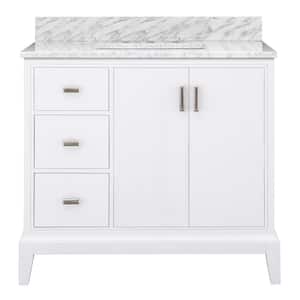 Shaelyn 37 in W x 22 in D x 34.78 in. H Single Sink Freestanding Bath Vanity (L) in White with Carrara White Marble Top