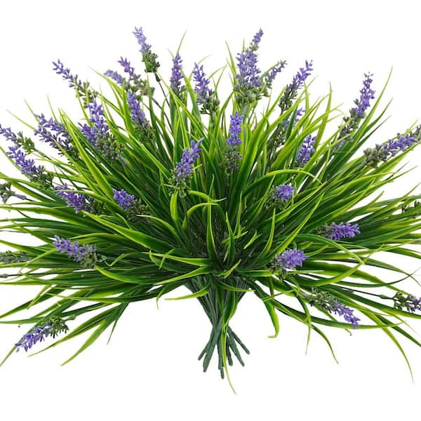 1 in. Purple Artificial Outdoor Shrub Monkey Grass UV Resistant Faux Plant 12-Pack for Garden Decor