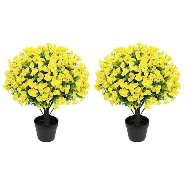 24in.Yellow Artificial Petunia Flowers, Fake Silk Flowers Faux Plastic Plants with Planter for Indoor/Outdoor Home Decor