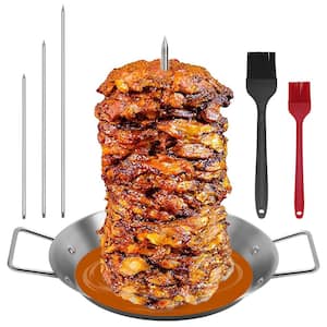 Stainless Steel Brazilian Vertical Skewers, Outdoor Kitchen Accessories with 3 Removable Spikes and Brushes