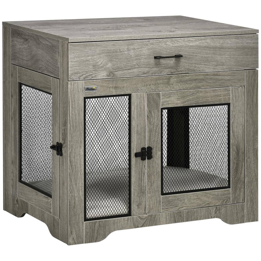 PawHut Dog Crate Furniture with Soft WaterResistant Cushion, Dog Crate End Table with Drawer