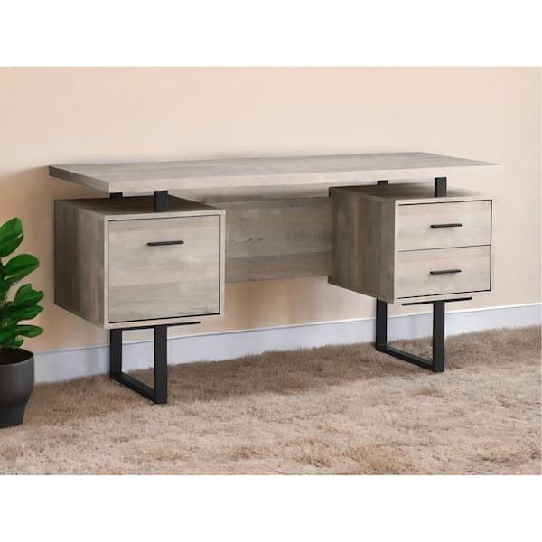 HomeRoots 23.75 in. Rectangular Taupe Metal 3-Drawer Computer Desks