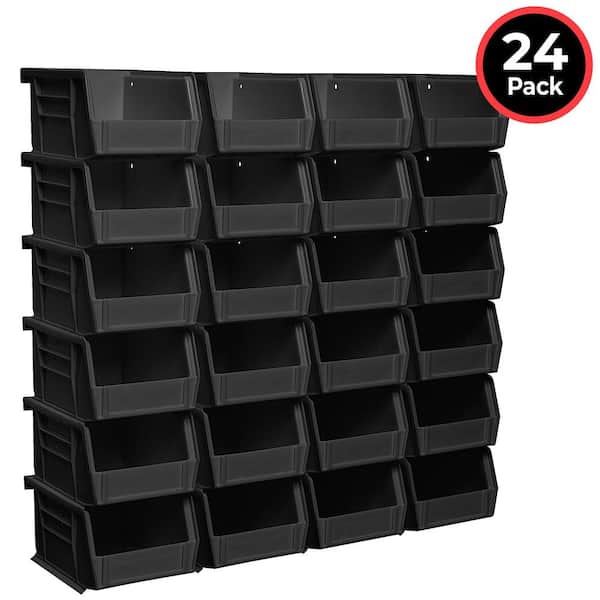 Heavy Duty Stackable Plastic Storage Totes, 4 1/8 in. L x 5 3/8 in. W x 3 in. H, Each Holds 10 lbs., Black, (24-Pack)