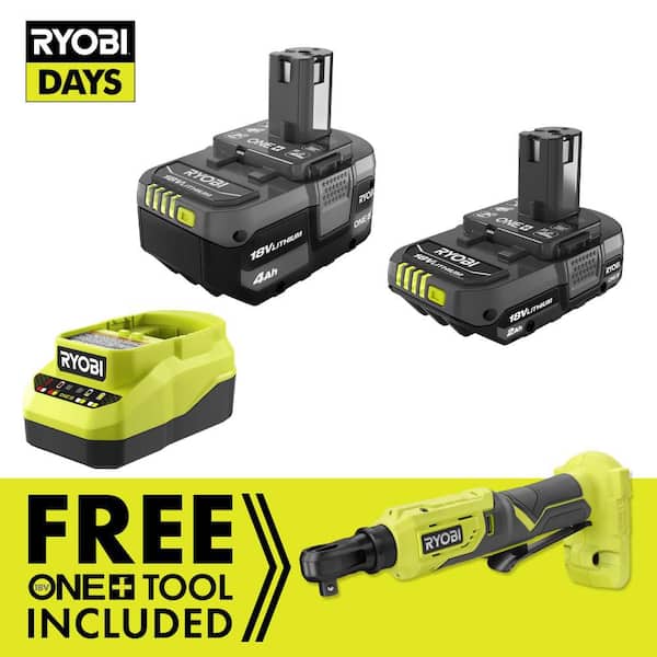 ONE+ 18V Cordless 3/8 in. Ratchet Kit with (1) 18V 2.0 Ah Battery, (1) 18V 4.0 Ah Battery, and Charger