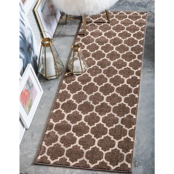 Trellis Philadelphia Medium Brown/Beige 2 ft. x 6 ft. Runner Rug