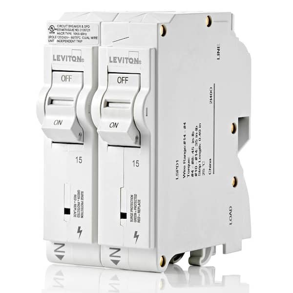 15 Amp Surge Protective Device with Two 1-Pole Standard Hydraulic Magnetic Branch Circuit Breakers