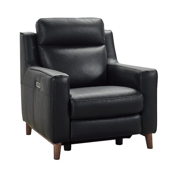 Armen Living Wisteria Light Brown Wood and Black Genuine Leather Contemporary Chair