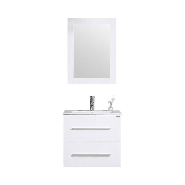 Tatahance 17.7 in. W x 23.6 in. D x 21.65 in. H Bath Vanity In White with Vanity Top in White with White Basin and Mirror