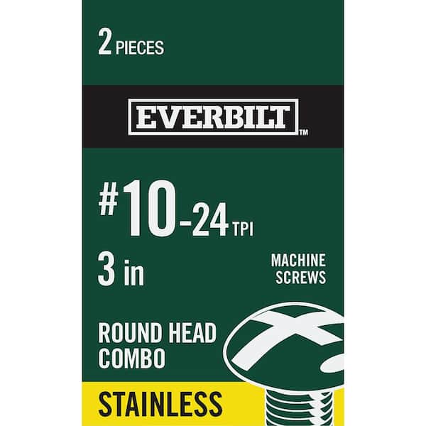 Everbilt #10-24 x 3 in. Stainless Steel Combo Round Head Machine Screw (2-Pack)