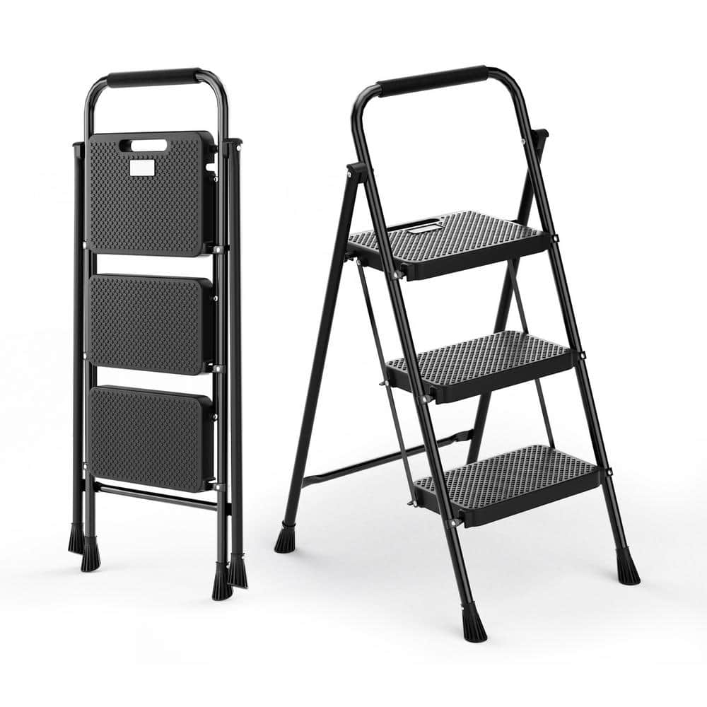 FORCLOVER Portable Folding 3 Step 10 ft. Reach Metal Step Stool with ...