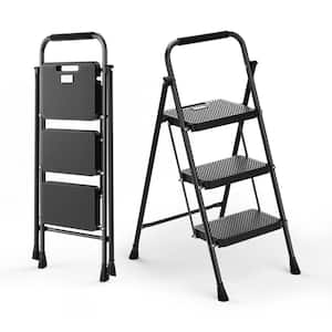 Portable Folding 3 Step 10 ft. Reach Metal Step Stool with Wide Anti-Slip Pedal and Convenient Handle