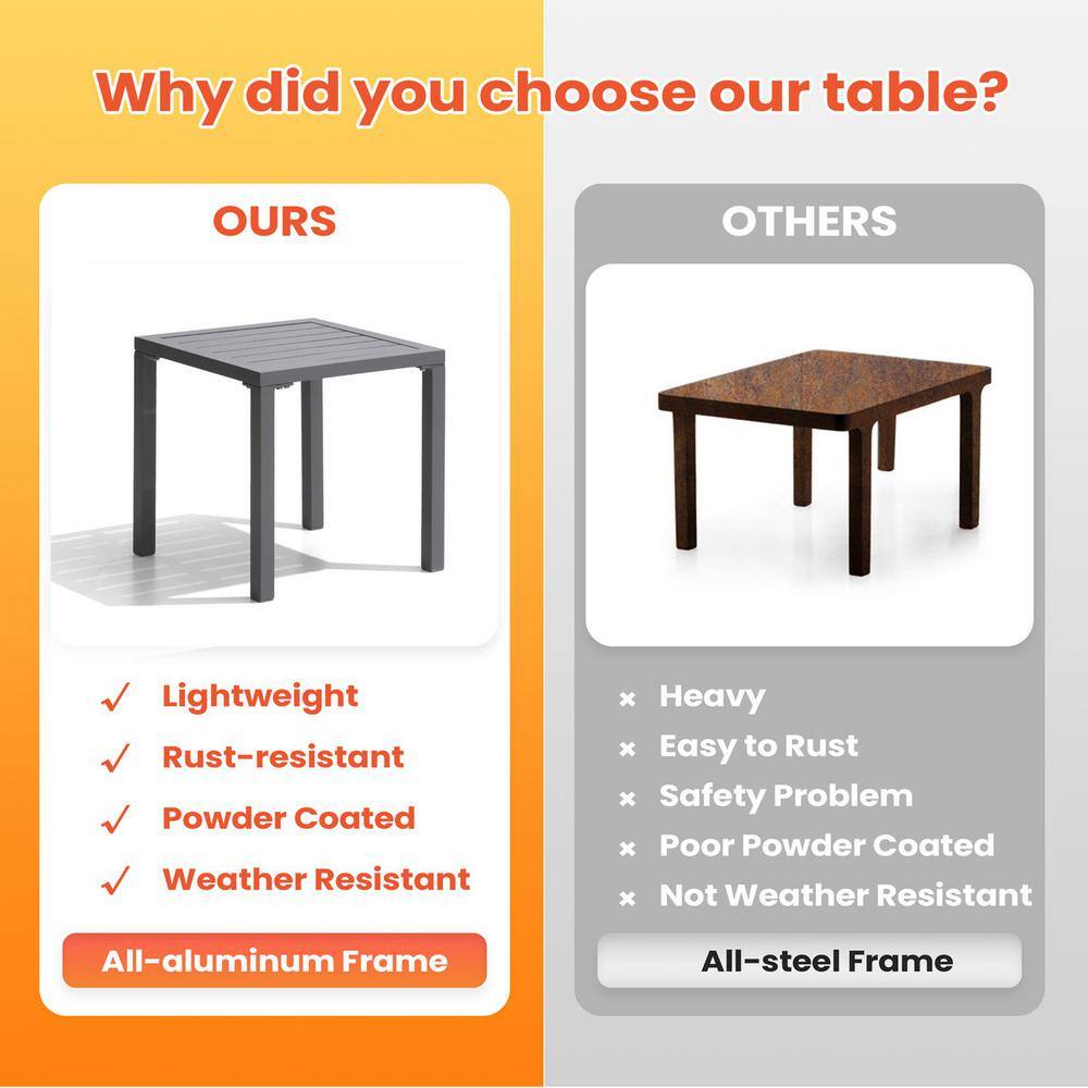 Light Gray Aluminum Outdoor Square Side Table 15.83"