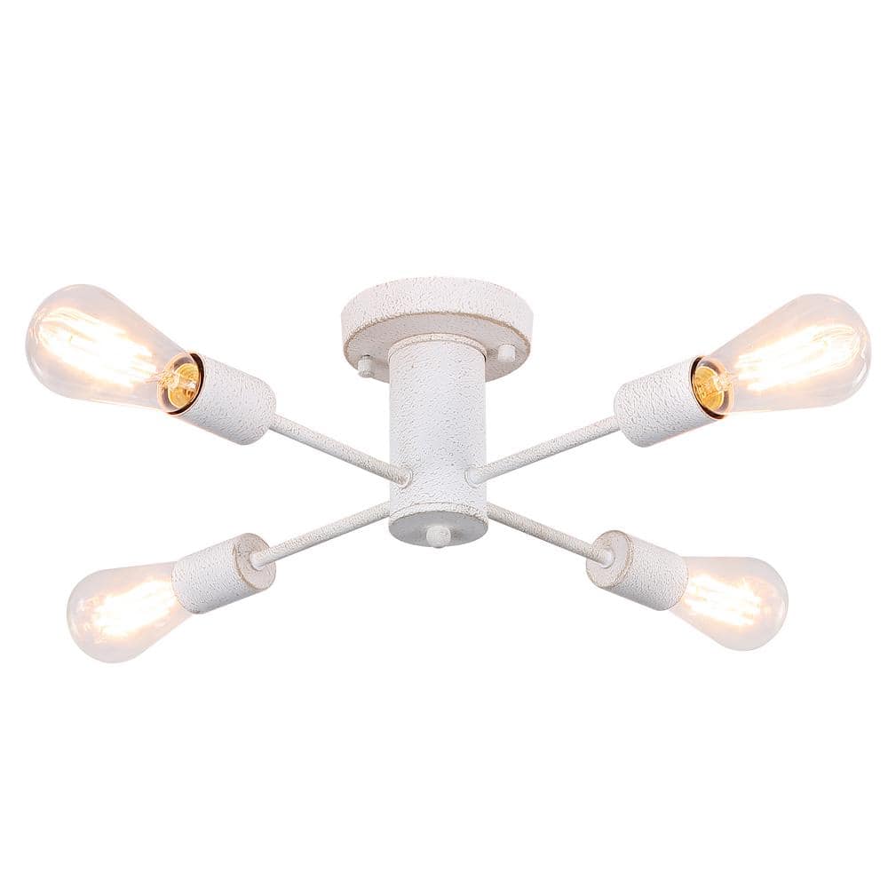 17.5 in. 4-Light Distressed White Sputnik Transitional Flush Mount Ceiling 