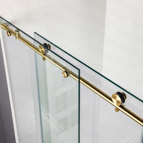 Woodbridge Westfield 56 in. to 60 in. x 76 in. Frameless Sliding Shower Door with Shatter Retention Glass in Brushed Gold Finish HSD3724