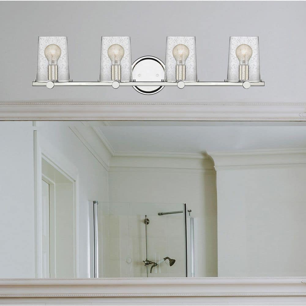 Matteson 33.75 in. 4-Light Chrome Industrial Vanity Light with Clear Seedy Glass Shades price history on PriceWatchPro