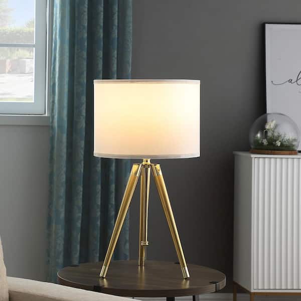 Borealis 34.5 in. Gold Modern Adjustable Tripod Table Lamp with White Linen Shade