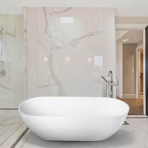 69 in. Stone Resin Solid Surface Flatbottom Non-Whirlpool Soaking Bathtub in White with Brass Drain