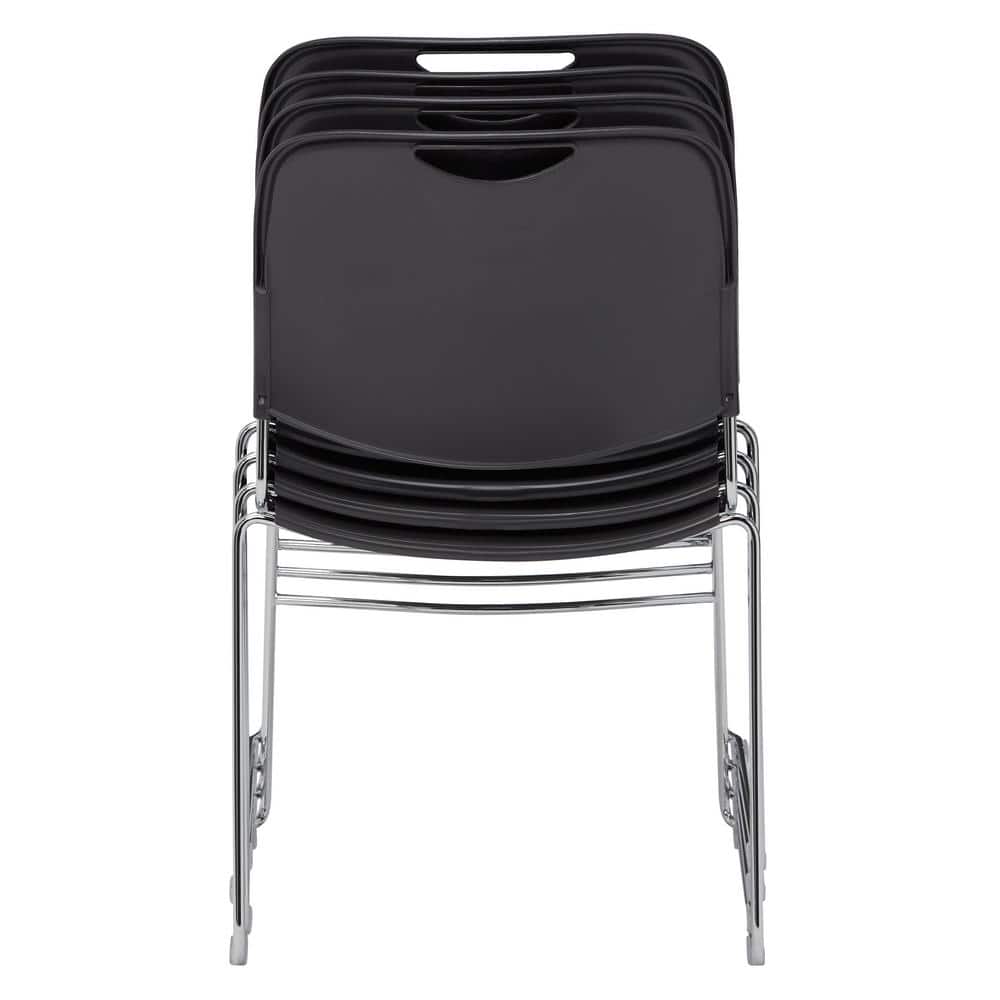 Gunmetal Ultra-Compact Stackable Chair with Chrome Frame - Set of 4