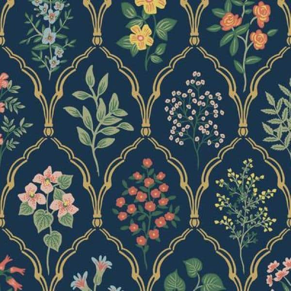 Black Floral Botanical Grid Removable Wallpaper
