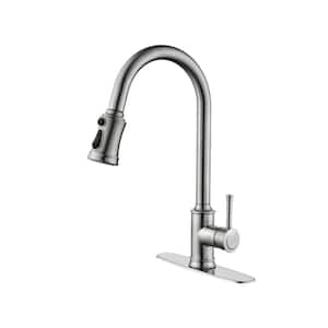 High Arc Single Handle Pull Out Sprayer Kitchen Faucet Deckplate Included in Brushed Nickel